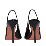 Amina Muaddi Black Leather Stiletto Heel Sandals