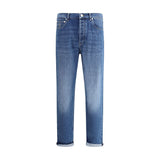 Brunello Cucinelli Blue Cotton Straight-Leg Jeans